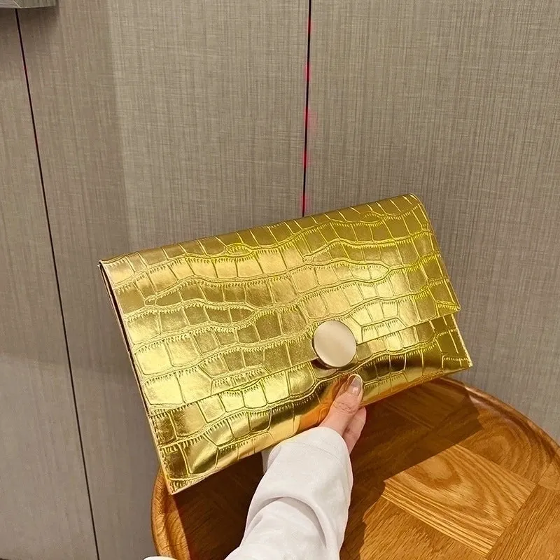 Gold Silver Black Pu Leather Solid Color Square Evening Bags