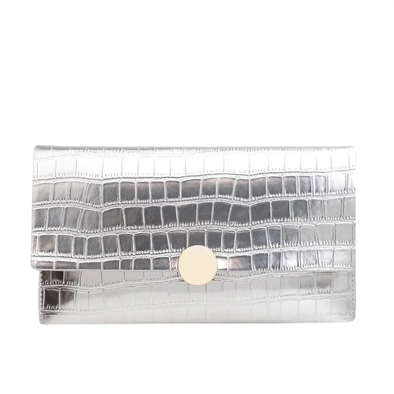 Gold Silver Black Pu Leather Solid Color Square Evening Bags