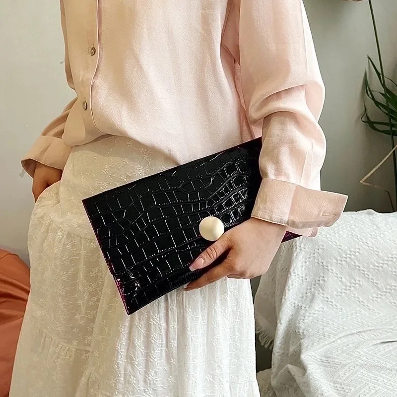 Gold Silver Black Pu Leather Solid Color Square Evening Bags