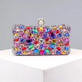 Green Blue Pink Pu Leather Polyester Flower Pillow Shape Evening Bags