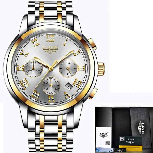 LIGE™ Silver Stainless Steel Watch for Men
