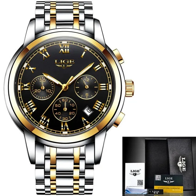 LIGE™ Silver Stainless Steel Watch for Men