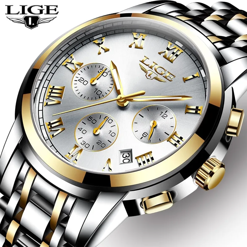 LIGE™ Silver Stainless Steel Watch for Men
