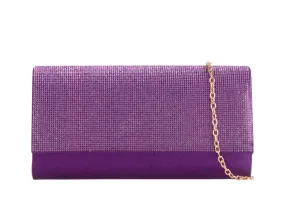 Purple Diamante Shimmer Crystal Clutch Bag