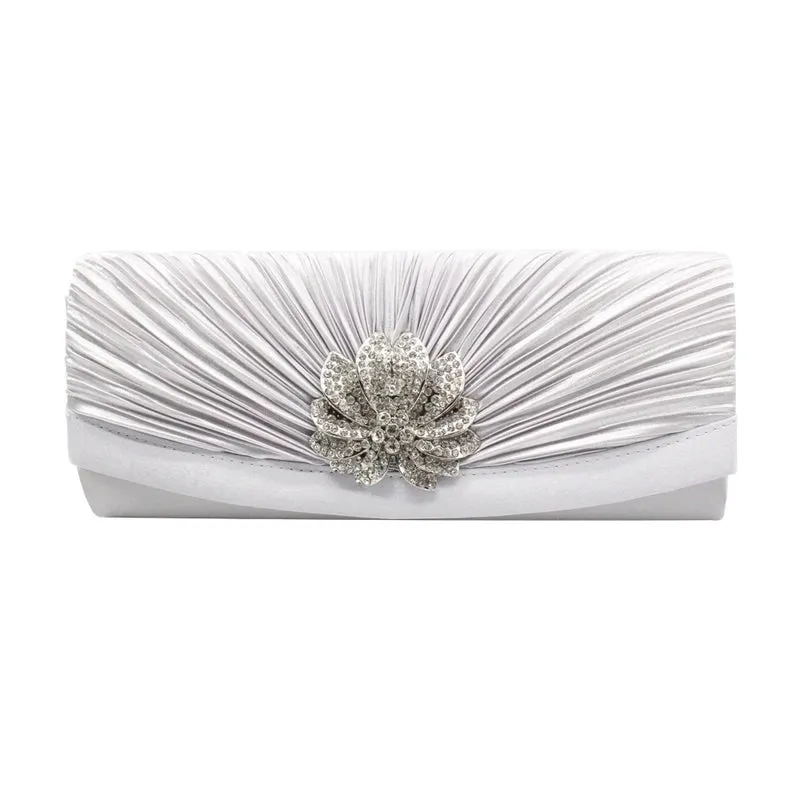Red Black Silver Silk Solid Color Rhinestone Square Folds Evening Bags