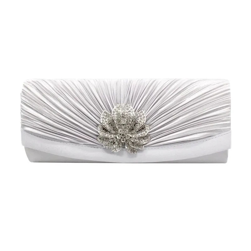 Red Black Silver Silk Solid Color Rhinestone Square Folds Evening Bags