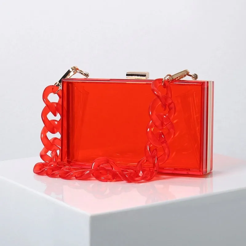 Red Transparent Fluorescent Green Arylic Solid Color Square Evening Bags