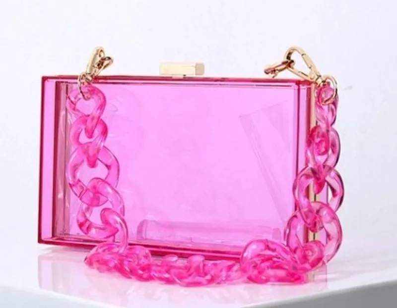 Red Transparent Fluorescent Green Arylic Solid Color Square Evening Bags