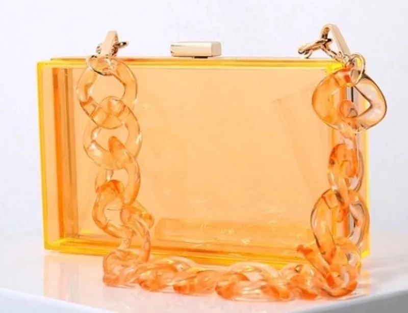 Red Transparent Fluorescent Green Arylic Solid Color Square Evening Bags