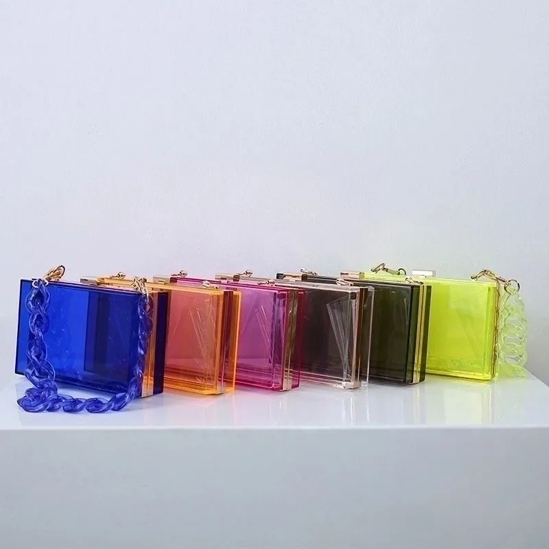 Red Transparent Fluorescent Green Arylic Solid Color Square Evening Bags