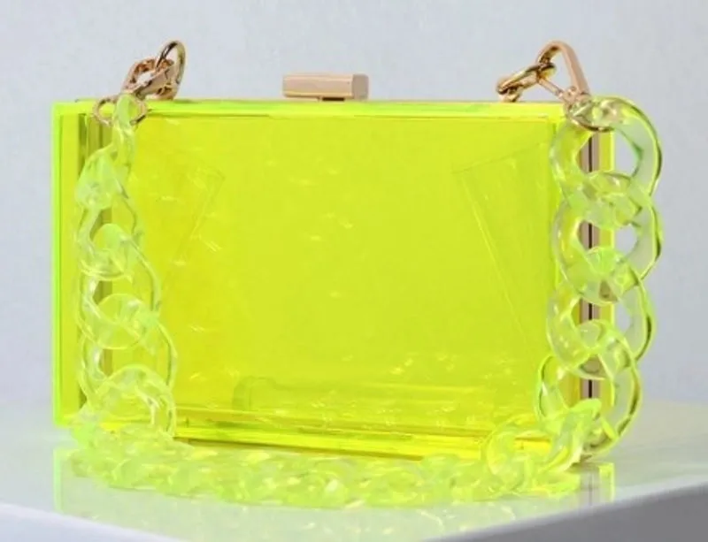 Red Transparent Fluorescent Green Arylic Solid Color Square Evening Bags
