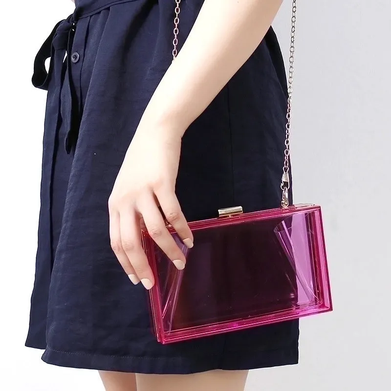 Red Transparent Fluorescent Green Arylic Solid Color Square Evening Bags