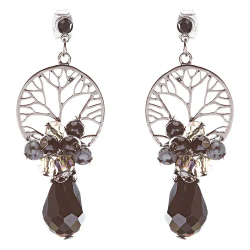 Semiprecious Cluster Crystal Earrings Hematite Black