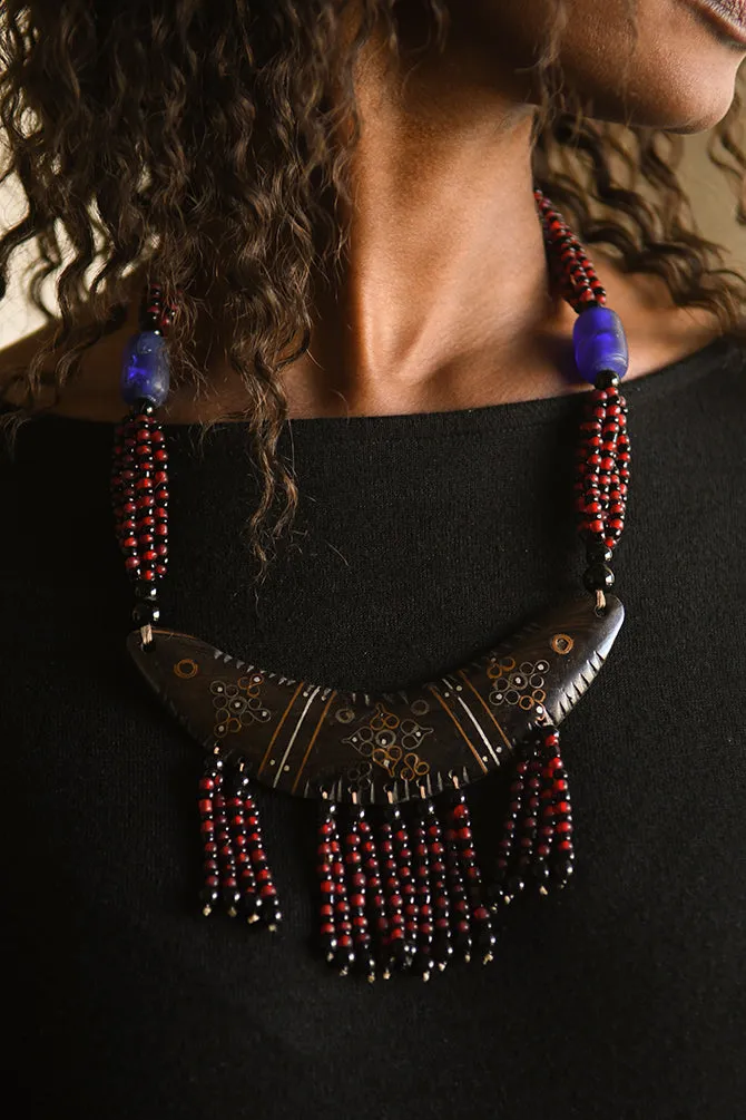 Statement Jewelry, Beaded Wood Pendant, Tribal African Necklace