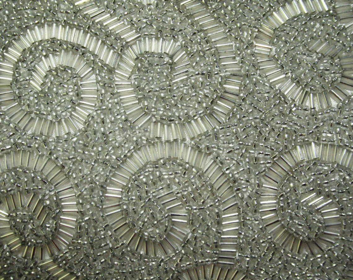 Stunning 1950s Silver Beaded Bag - Curlique Bugle Beads - 50s Evening Purse - Glamour - Caviar Beads - Metallic - Sparkling - 42345