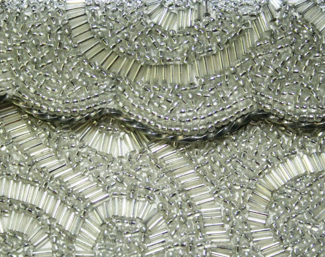 Stunning 1950s Silver Beaded Bag - Curlique Bugle Beads - 50s Evening Purse - Glamour - Caviar Beads - Metallic - Sparkling - 42345