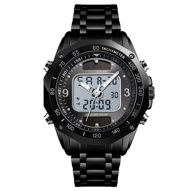 Top Luxury Brand Solar Mens Watches Men Sports Watches Men's Quartz LED Digital Full Steel Men Military Wrist Watch Clock Male